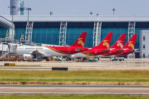 Airbus and Boeing aircraft of Shenzhen Airlines at Guangzhou Airport