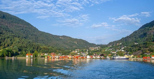 Colourful houses at the Lustrafjord