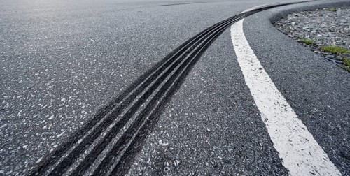 Tire tracks on a road