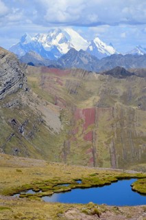 Small lagoon at 4800 m above sea level with view of the Cordillera Huayhuash