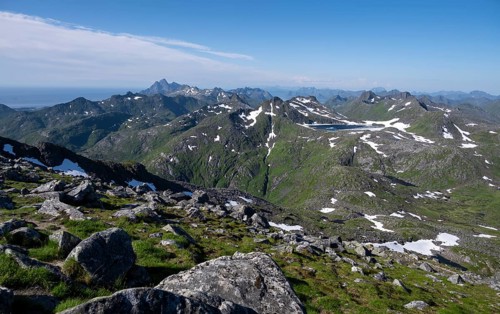 View of mountains and landscape from the top of Rundfjellet