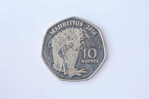 10 rupees coins of the Republic of Mauritius. Beau Bassin Mauritius