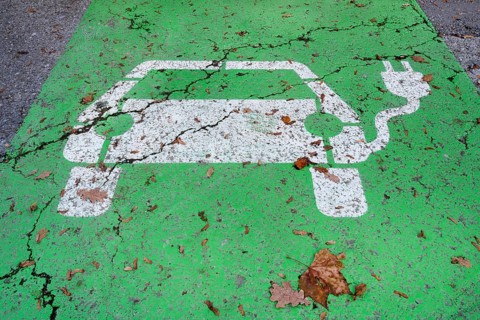 Pictogram at charging station for electric cars in the Werksviertel