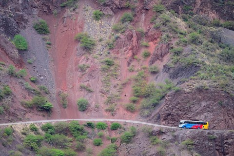 Coach on the road above the gorge of the Rio Mantaro