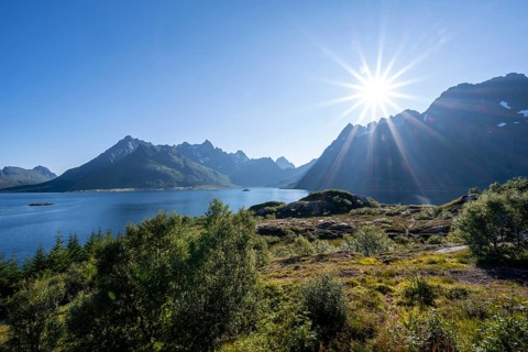 Fjord and mountains with peak of Jigravtind