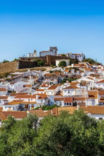 Cityscape of historic town with castle