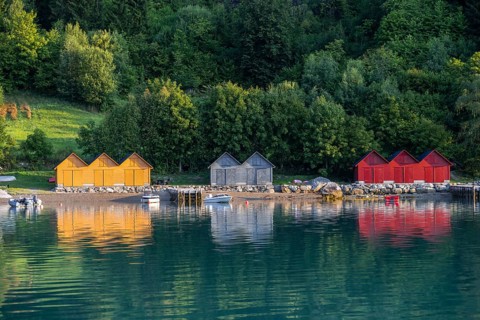 Colourful houses by the Lustrafjord