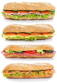 Baguette with ham salami cheese salmon fish collection side exempted exempted wholemeal baguettes isolated