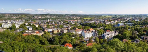 Panorama of the old town with St. John's church and town hall tower