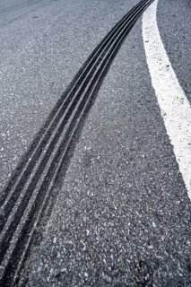 Tire tracks on a road