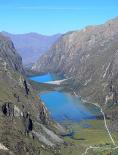 View into the valley of the lakes Lagunas de Llanganuco