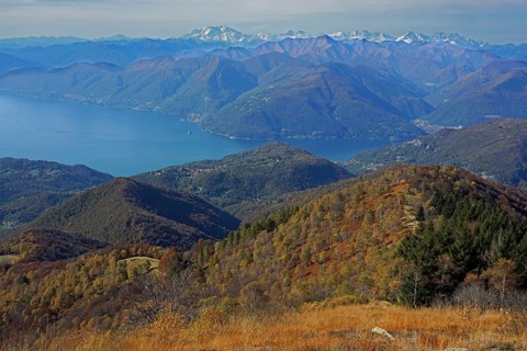 View from Monte Lema on Lake Maggiore with the Monte Rosa massif in the distance