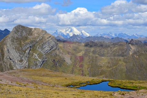 Small lagoon at 4800 m above sea level with view to the Cordillera Huayhuash