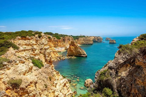 View of cliff of sandstone rocks