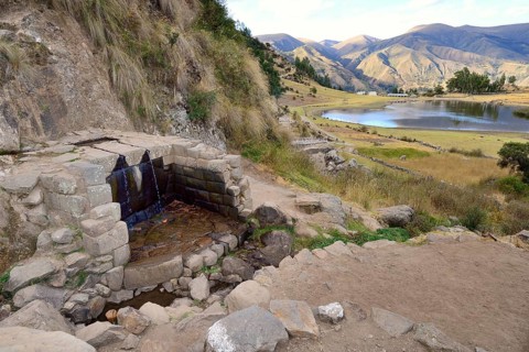 Caught spring in the Inca ruin complex of Inti Watana