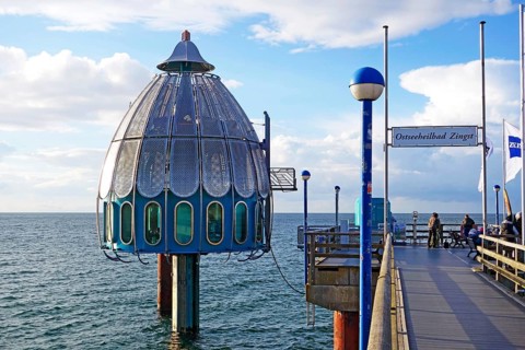 Pier and diving gondola in the Baltic Sea spa Zingst