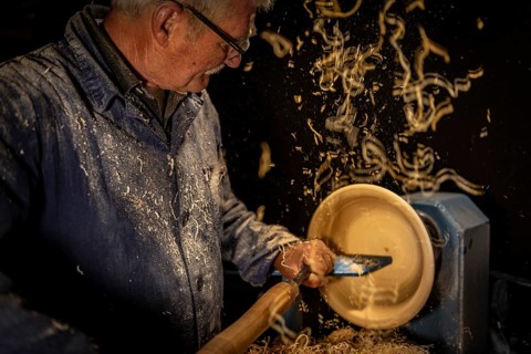 Wood turner at work