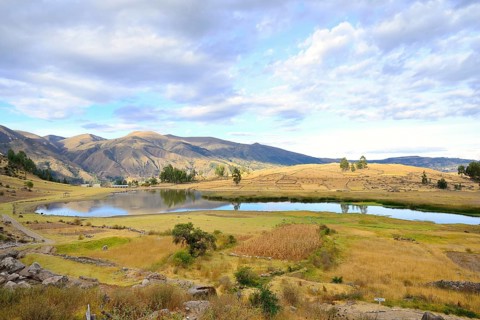 Landscape Laguna Pumaqucha at the Inca ruins of Inti Watana