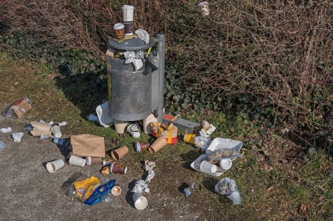 Overfilled litter bin