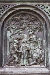Scenes from the life of Martin Luther on the pedestal of the Luther Monument in Moehra