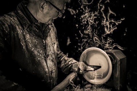 Wood turner at work