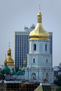 View from Hotel Ukrajina to the bell tower of St. Sophia Cathedral