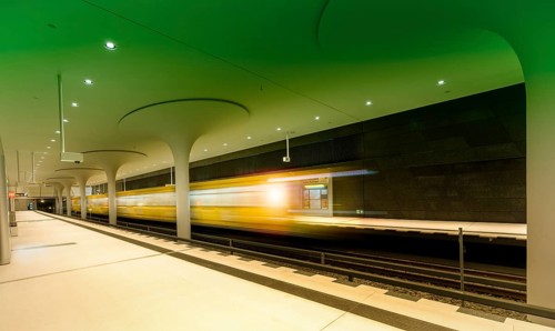 Exiting subway at the newly built station Rotes Rathaus