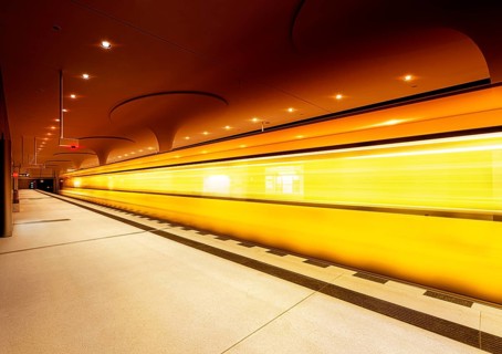 Exiting subway at the newly built station Rotes Rathaus