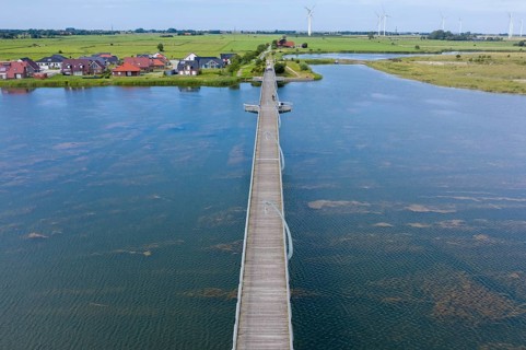 Aerial view with footbridge over the lake Wangermeer