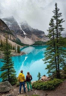 Couple looking over lake
