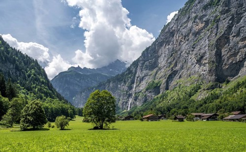 Lauterbrunnen Valley with waterfall