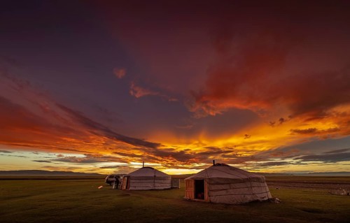 Sunset in the Mongolian steppe