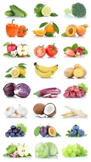 Fruits fruits and vegetables apple tomatoes orange lemon lettuce colors collection cropped isolated against a white background