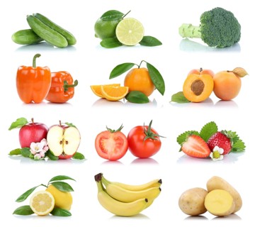 Fruits fruits and vegetables apple tomatoes orange lemon colors collection cropped isolated against a white background