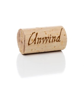 Unwind branded wine cork isolated on a white background