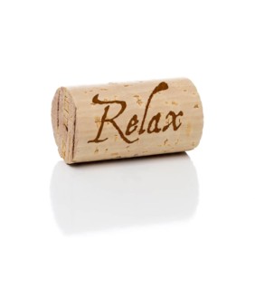 Relax branded wine cork isolated on a white background