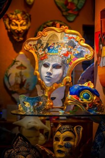 Venetian carnival masks in a shop window