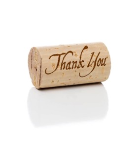 Thank you branded wine cork isolated on a white background