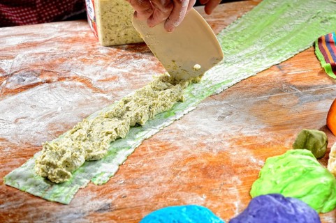 Fresh ravioli are filled