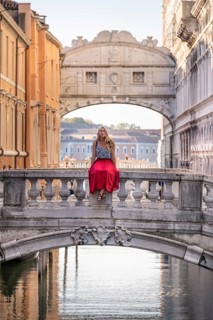 Young woman with red skirt