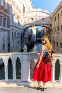 Young woman with red skirt