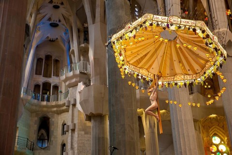 Interior of the Sagrada Familia or Basilica i Temple Expiatori de la Sagrada Familia