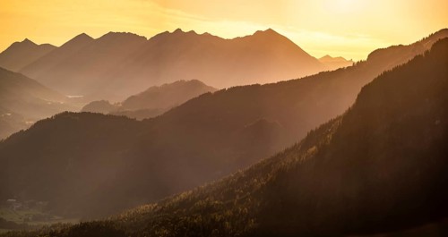 Bavarian foothills of the Alps at sunrise