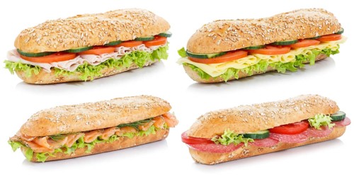 Rolls topped with ham salami cheese salmon fish collection sandwich exempt exempt wholemeal baguettes isolated