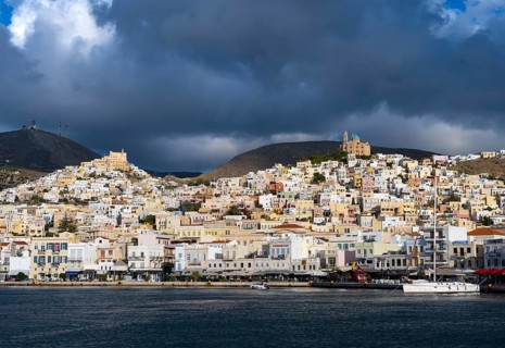 View of the town of Ermoupoli with harbour