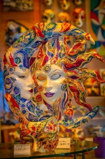 Venetian carnival masks in a shop window