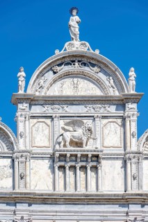 Marble facade with Venetian winged lion