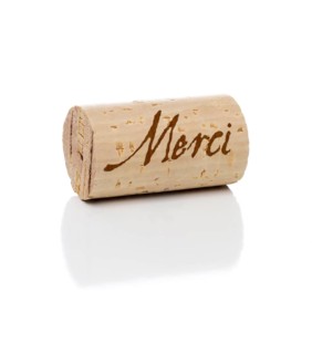 Merci branded wine cork isolated on a white background