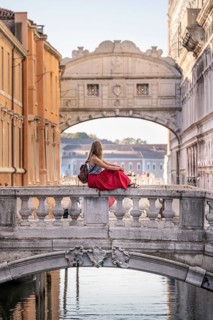 Young woman with red skirt