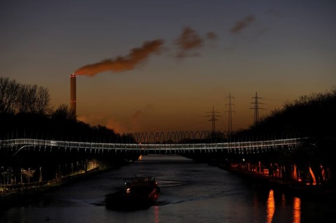 Rhine-Herne-Canal with illuminated Rehberger bridge